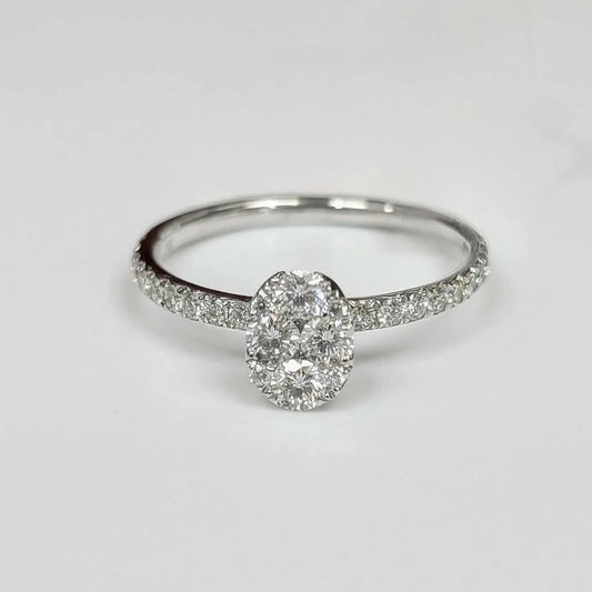 0.70 CT.T.W Oval Cluster Ring in 18k White Gold