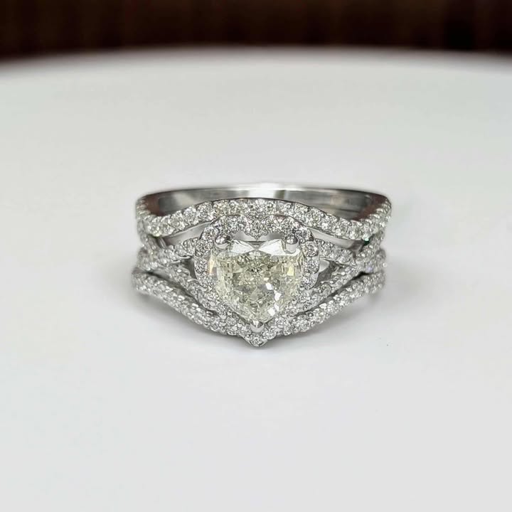 1.73 CT.T.W Framed Heart-cut Diamond Three Ring Bridal Set with Twist Shank & Contour Bands in 14k White Gold