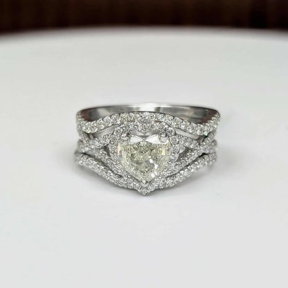 1.73 CT.T.W Framed Heart-cut Diamond Three Ring Bridal Set with Twist Shank & Contour Bands in 14k White Gold