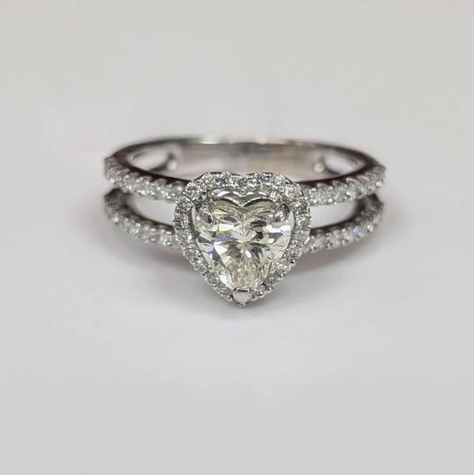 1.18 CT.T.W EGL Certified Heart-cut Diamond with Frame & Split Bar Double Band in 18k White Gold