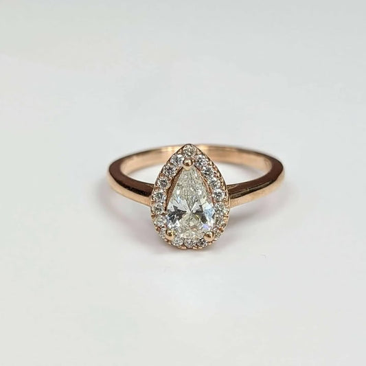 0.95 CT.T.W. GIA Certified Pear-Cut Diamond Engagement Ring with Frame in 14k Rose Gold