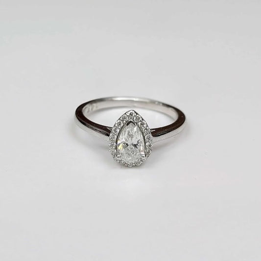 0.78 CT. GIA Certified Pear-cut Diamond Engagement Ring with Frame in 14k White Gold
