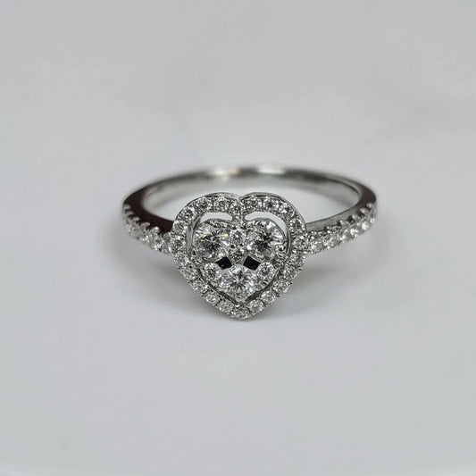 0.51 Heart-shaped Cluster Diamond Engagement Ring with Floating Frame  in 18k White Gold
