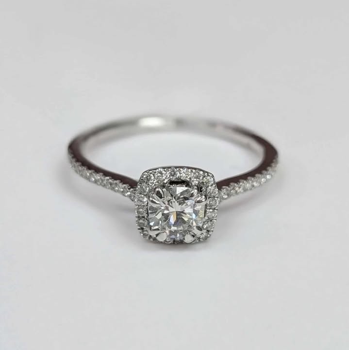 0.64 CT.T.W Cushion Framed Round-cut Diamond Engagement Ring with Double Claw Prongs in 14k White Gold