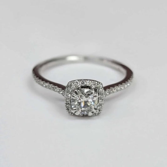 0.64 CT.T.W Cushion Framed Round-cut Diamond Engagement Ring with Double Claw Prongs in 14k White Gold