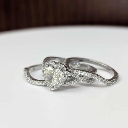 1.73 CT.T.W Framed Heart-cut Diamond Three Ring Bridal Set with Twist Shank & Contour Bands in 14k White Gold