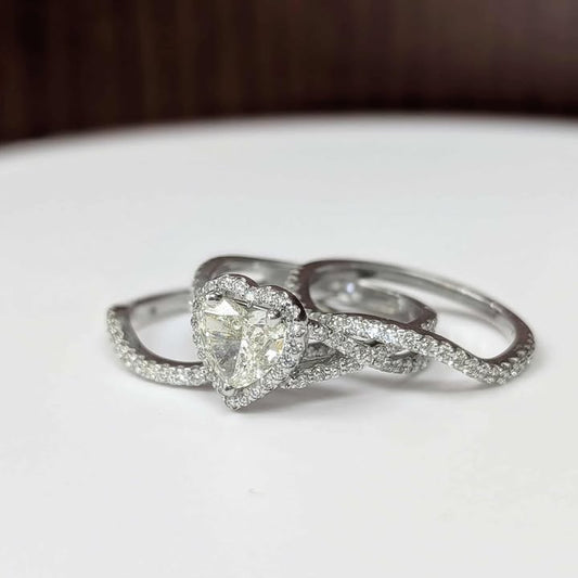 1.73 CT.T.W Framed Heart-cut Diamond Three Ring Bridal Set with Twist Shank & Contour Bands in 14k White Gold