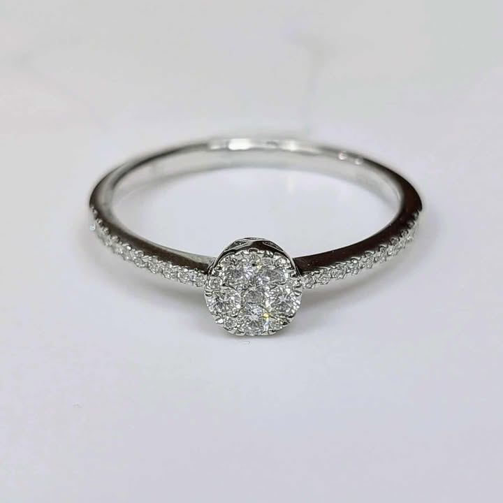 0.25 Round Cluster Diamond Engagement Promise Ring in 18k White Gold