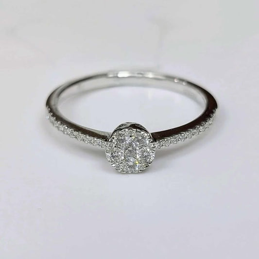 0.25 Round Cluster Diamond Engagement Promise Ring in 18k White Gold