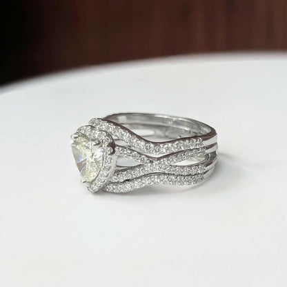 1.73 CT.T.W Framed Heart-cut Diamond Three Ring Bridal Set with Twist Shank & Contour Bands in 14k White Gold