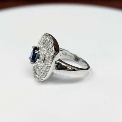 3.00 CT.T.W Blue Sapphire & Diamond Burst Frame Ring in 18k White Gold