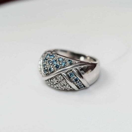 0.70 CT.T.W. Blue & White Diamond Crossover Ring in 14k White Gold