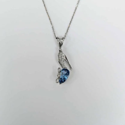 Blue Topaz and Diamond Accented "Slipper" Necklace in 14k White Gold