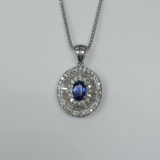 1.94 CT.T.W Blue Sapphire & Diamond Burst Frame Necklace in 18k White Gold