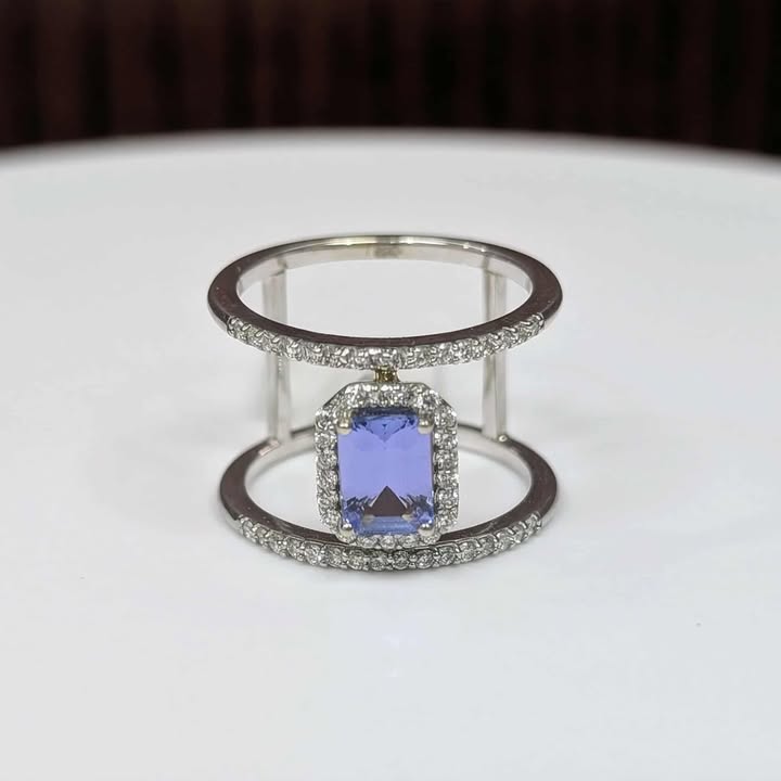 0.45 CT.T.W Tanzanite & Diamond Bar Ring in 14k White Gold