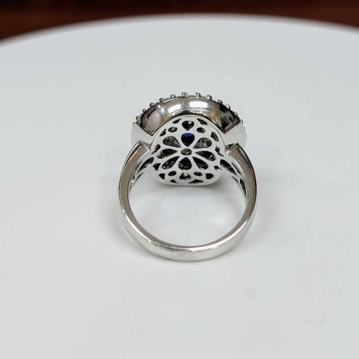 3.00 CT.T.W Blue Sapphire & Diamond Burst Frame Ring in 18k White Gold
