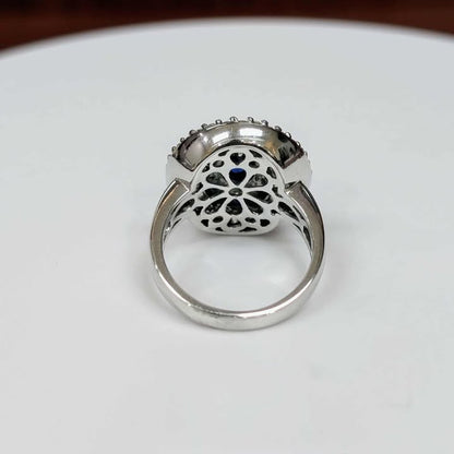 3.00 CT.T.W Blue Sapphire & Diamond Burst Frame Ring in 18k White Gold