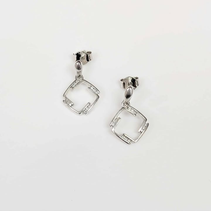 0.15 CT.T.W Diamond Accented Square Dangle Earrings in 14k White Gold
