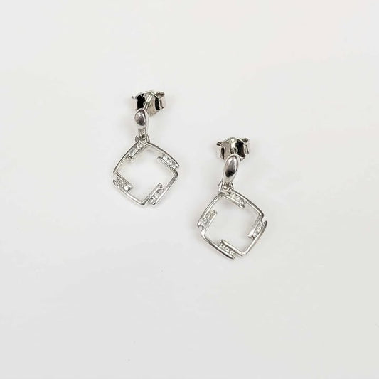 0.15 CT.T.W Diamond Accented Square Dangle Earrings in 14k White Gold