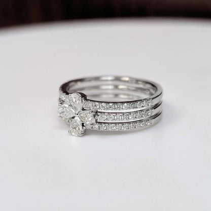 0.80 CT.T.W Three-row Clover Flower Diamond Ring in 18k White Gold