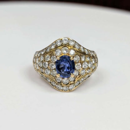 0.90 Oval-Cut Blue Sapphire with 2.95 CT.T.W Diamond Accents in 18k Gold