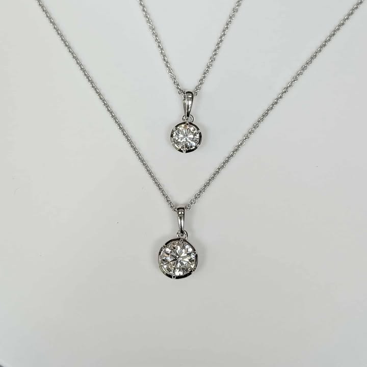 Half Bezel Set Lab Created Diamond Solitaire Necklace in 14k White Gold