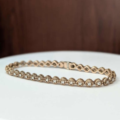 1.00 CT.T.W Diamond Tennis Bracelet with 14k Rose Gold Milgrain Framed Links