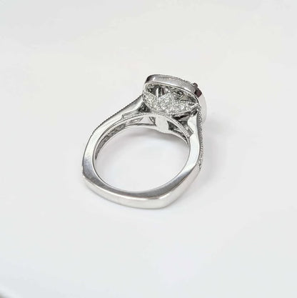 2.09 CT Round-Cut Lab Created Diamond Engagement Ring with 0.50 CT.T.W Natural Earth-mined Diamond Side Accents, Milgrain Details, and Euroshank in Platinum