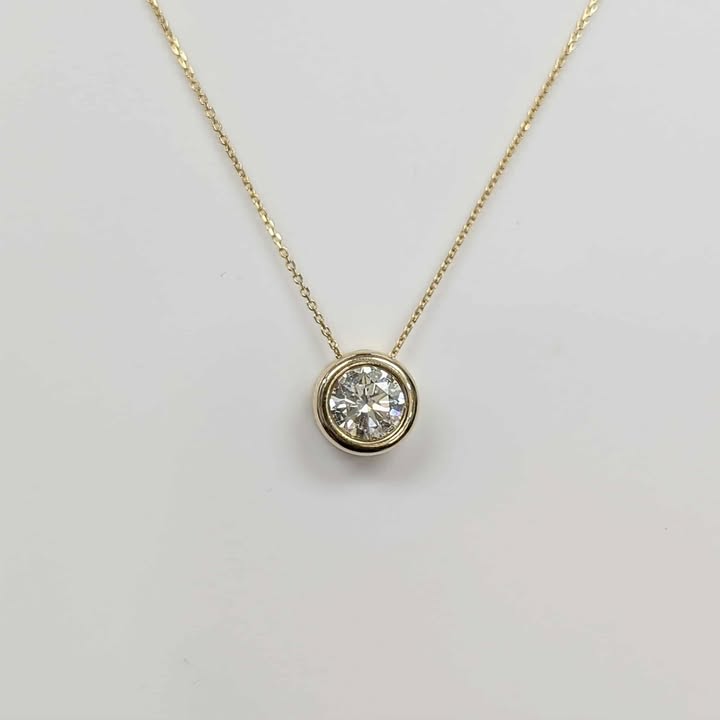 Bezel Set 1.33 CT Round-cut Lab Created Diamond Solitaire Pendant Set Necklace in 14k Gold