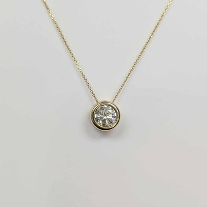 Bezel Set 1.33 CT Round-cut Lab Created Diamond Solitaire Pendant Set Necklace in 14k Gold