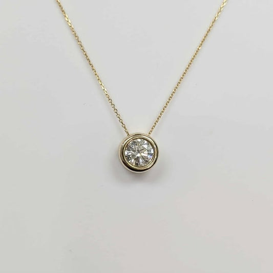 Bezel Set 1.33 CT Round-cut Lab Created Diamond Solitaire Pendant Set Necklace in 14k Gold