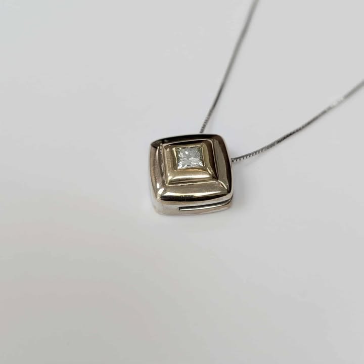 0.50 CT Princess-cut Bold Square Necklace in 14k Two-Tone Gold