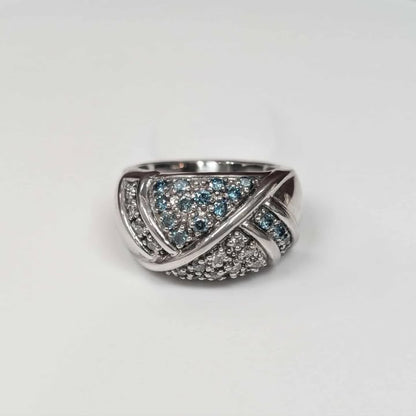 0.70 CT.T.W. Blue & White Diamond Crossover Ring in 14k White Gold