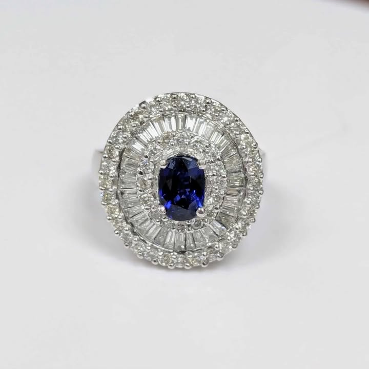 3.00 CT.T.W Blue Sapphire & Diamond Burst Frame Ring in 18k White Gold