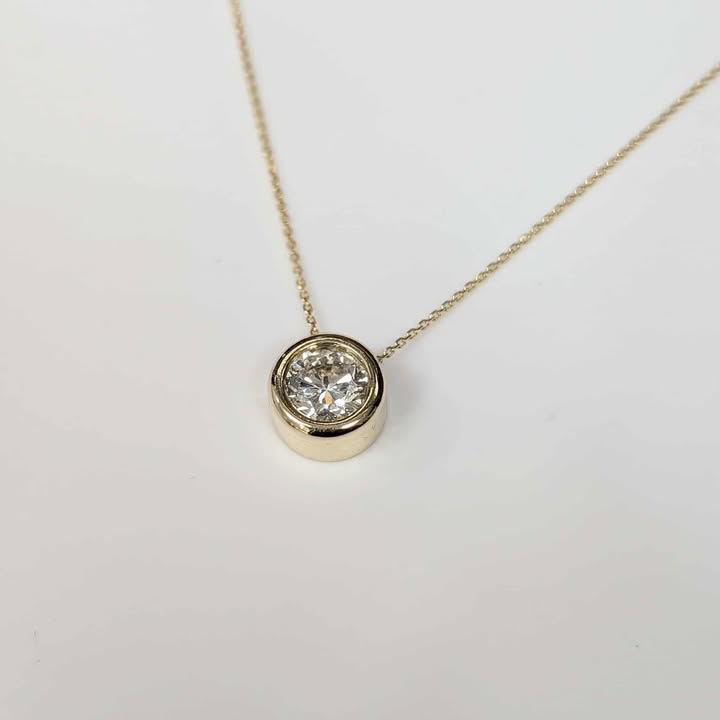 Bezel Set 1.33 CT Round-cut Lab Created Diamond Solitaire Pendant Set Necklace in 14k Gold
