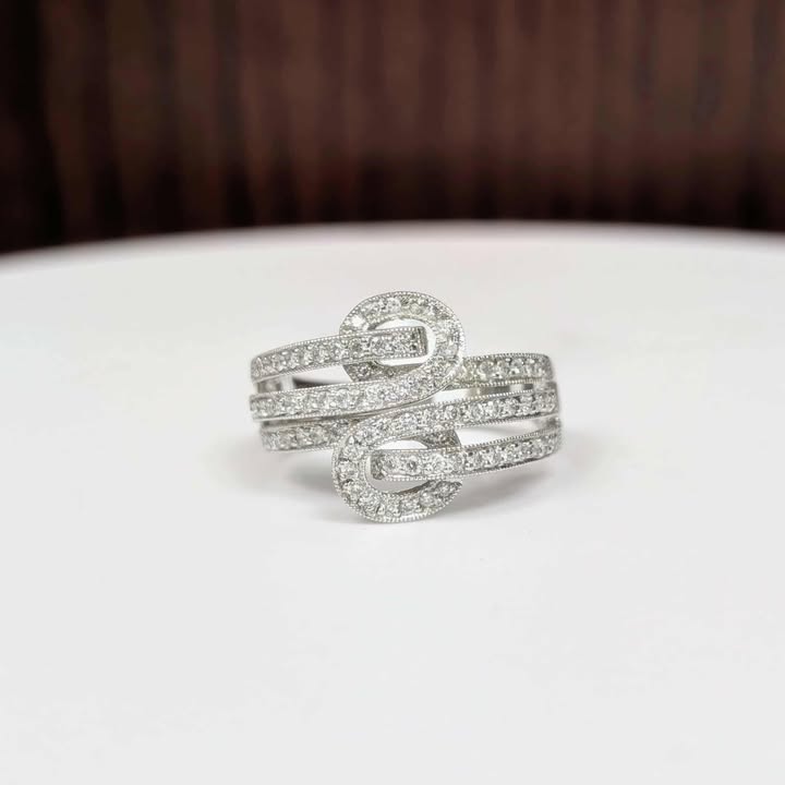 0.60 CT.T.W Multi-row Double Buckle Style Diamond Ring with Milgrain Details in 14k White Gold