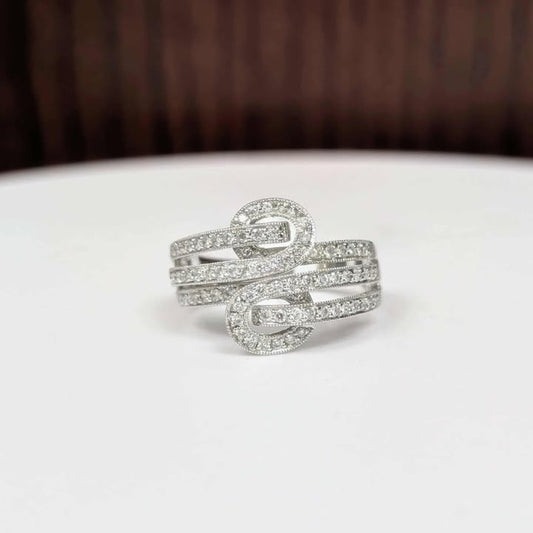 0.60 CT.T.W Multi-row Double Buckle Style Diamond Ring with Milgrain Details in 14k White Gold
