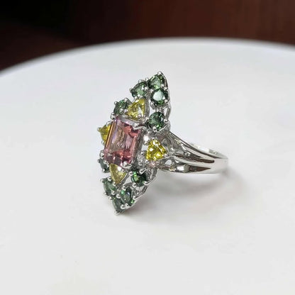 14K White Gold Multi-Colored Tourmaline Cocktail Ring