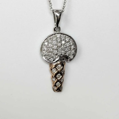0.50 CT.T.W Ice Cream Cone Necklace in 14k White & Rose Gold