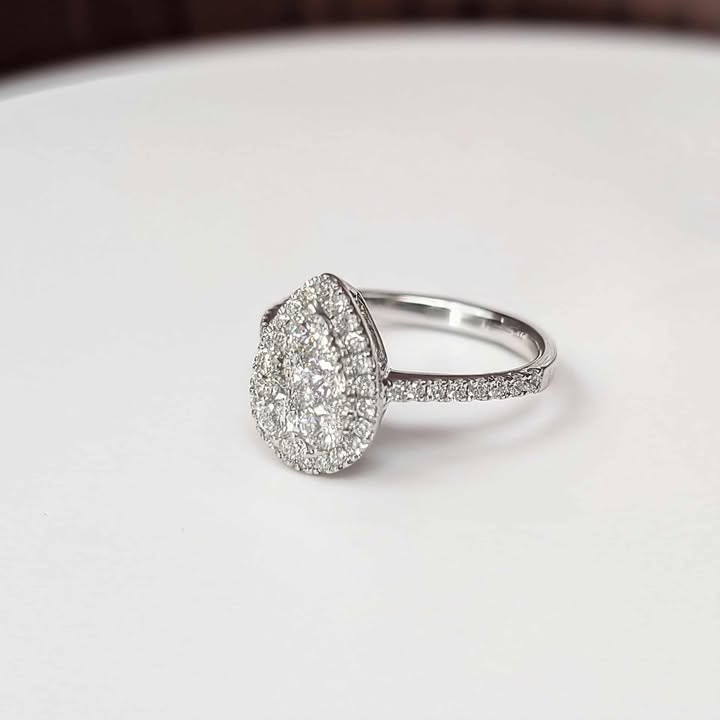 0.95 CT.T.W. Framed Pear Cluster Diamond Ring IN 18k White Gold