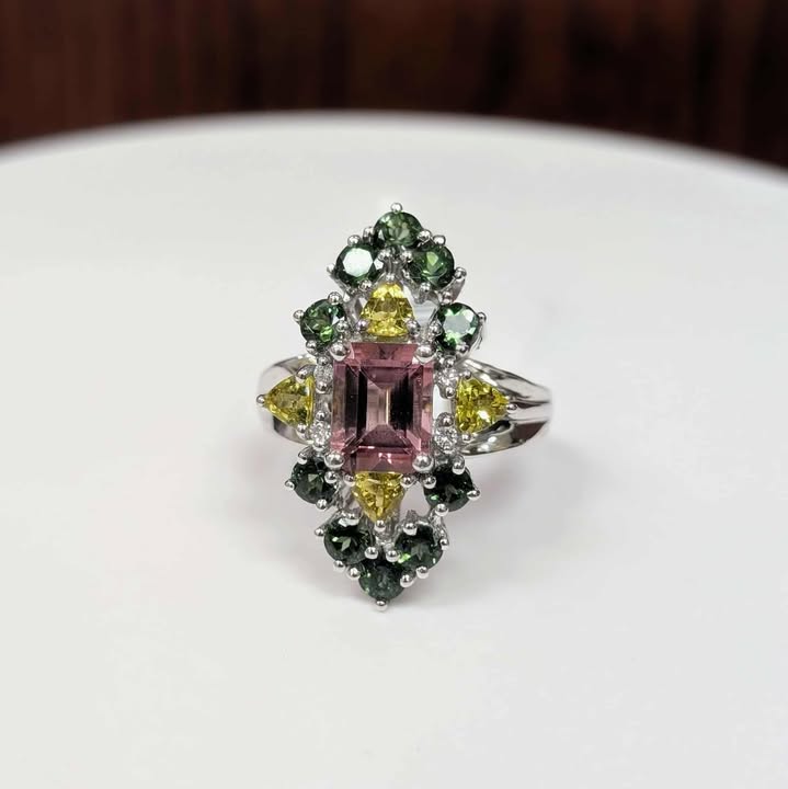 14K White Gold Multi-Colored Tourmaline Cocktail Ring