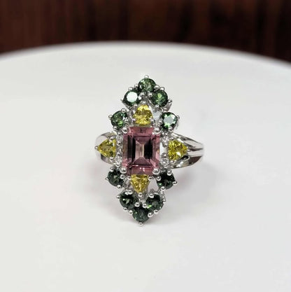 14K White Gold Multi-Colored Tourmaline Cocktail Ring
