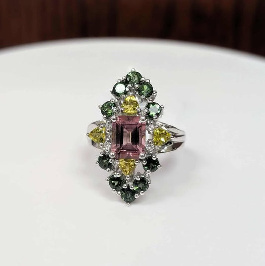 14K White Gold Multi-Colored Tourmaline Cocktail Ring