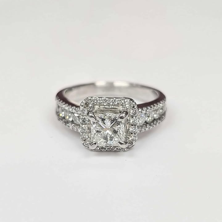 1.65 CT.T.W. EGL Certified  Princess-Cut Diamond Frame Multi-Row Engagement Ring in 14k White Gold