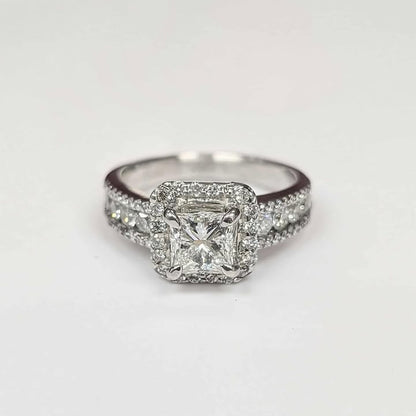 1.65 CT.T.W. EGL Certified  Princess-Cut Diamond Frame Multi-Row Engagement Ring in 14k White Gold