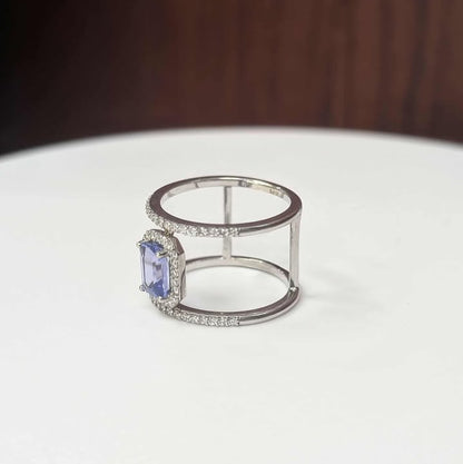 0.45 CT.T.W Tanzanite & Diamond Bar Ring in 14k White Gold