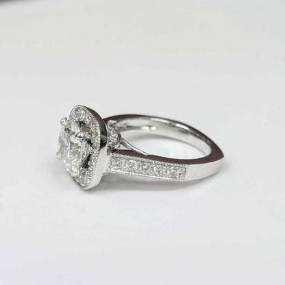 2.09 CT Round-Cut Lab Created Diamond Engagement Ring with 0.50 CT.T.W Natural Earth-mined Diamond Side Accents, Milgrain Details, and Euroshank in Platinum
