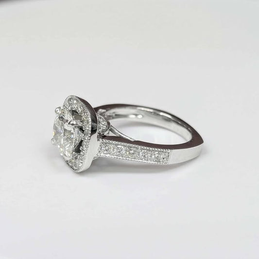 2.09 CT Round-Cut Lab Created Diamond Engagement Ring with 0.50 CT.T.W Natural Earth-mined Diamond Side Accents, Milgrain Details, and Euroshank in Platinum