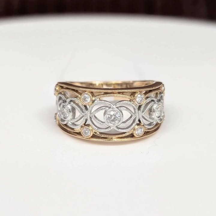 0.40 CT.T.W Swirling Diamond Band with Milgrain Details in 18k Rose & White Gold