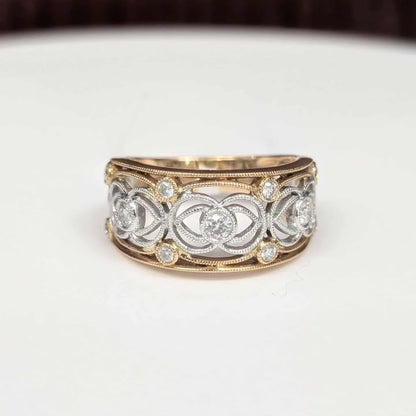 0.40 CT.T.W Swirling Diamond Band with Milgrain Details in 18k Rose & White Gold